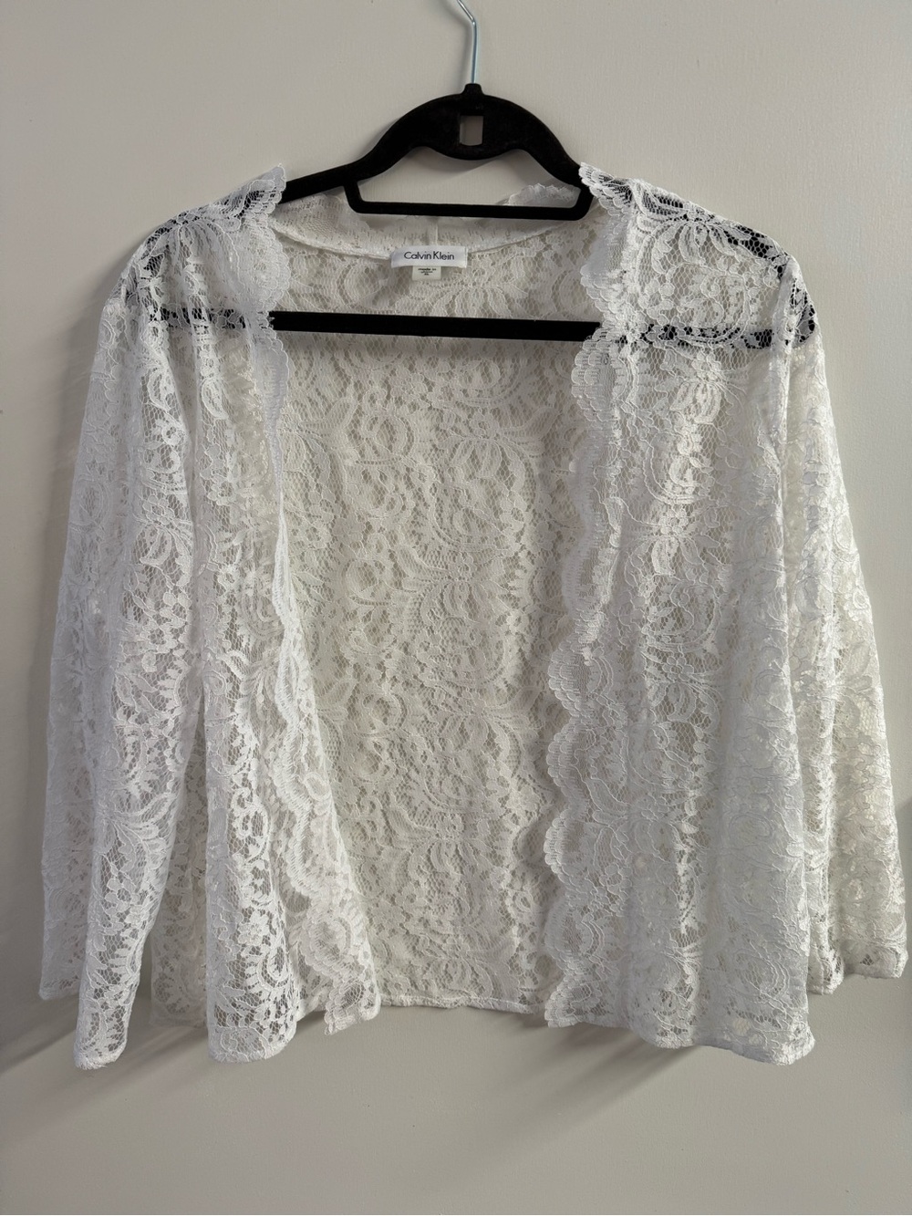 Calvin Klein Sheer White Floral Lace Open Front Cardigan